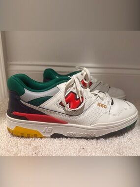New Balance 550 White, Green, Red and Yellow Accent Basketball Sneakers